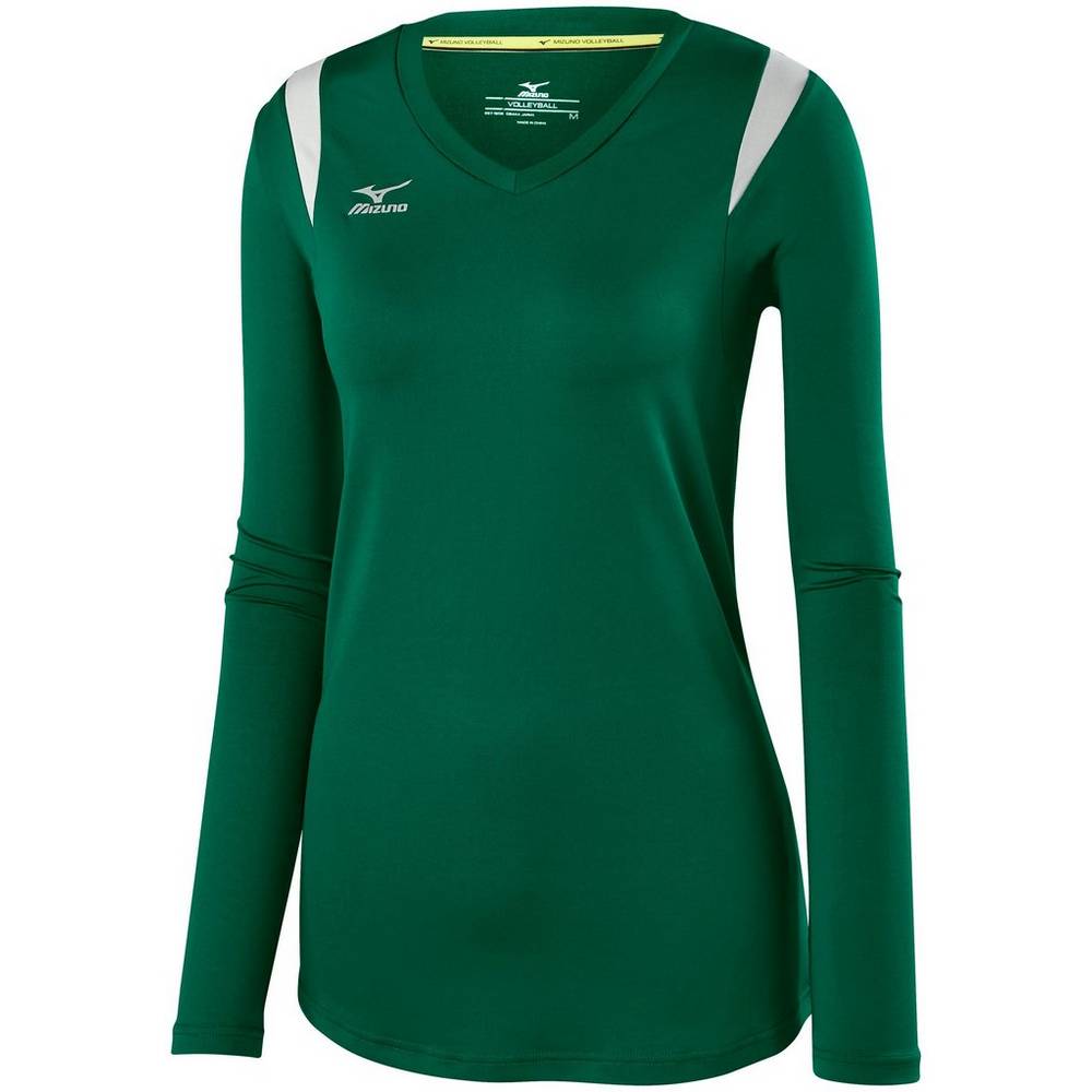 Mizuno Women's Balboa 5.0 Long Sleeve Volleyball Jersey Green/Silver (440645-PXR)